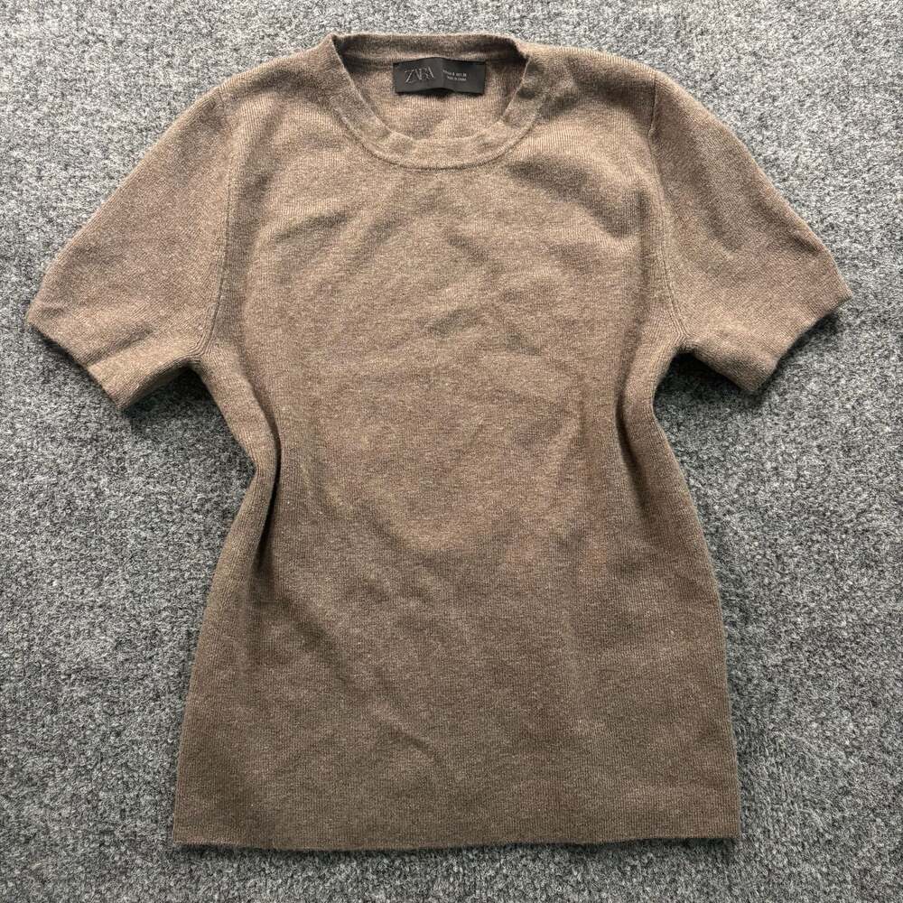 Zara Women's Brown Short Sleeve Crewneck Knit Sweater Top